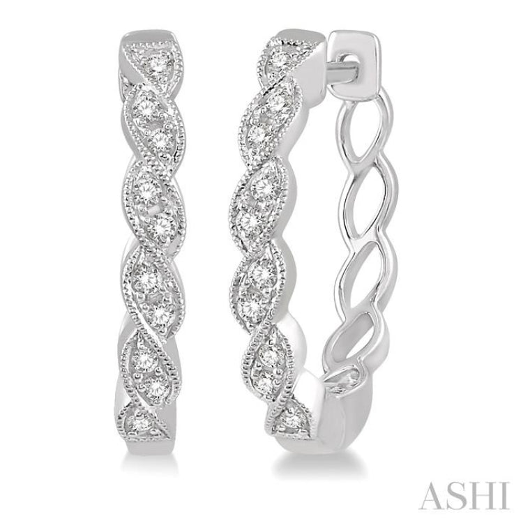 1/6 Ctw Braided Pattern Round Cut Diamond Hoop Earrings in 10K White Gold 1/6 Ctw Braided Pattern Round Cut Diamond Hoop Earrings in 10K White Gold