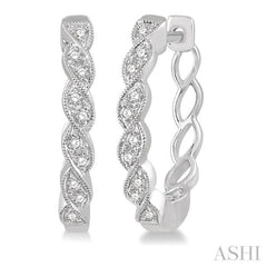 1/6 Ctw Braided Pattern Round Cut Diamond Hoop Earrings in 10K White Gold 1/6 Ctw Braided Pattern Round Cut Diamond Hoop Earrings in 10K White Gold