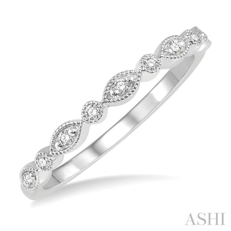 1/10 Ctw Marquise & Circular Mount Round Cut Diamond Stackable Band in 14K White Gold 1/10 Ctw Marquise & Circular Mount Round Cut Diamond Stackable Band in 14K White Gold
