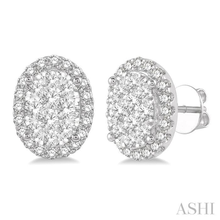 1 ctw Oval Shape Lovebright Round Cut Diamond Stud Earrings in 14K White Gold 1 ctw Oval Shape Lovebright Round Cut Diamond Stud Earrings in 14K White Gold