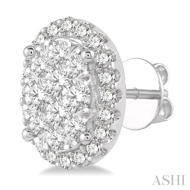 1 ctw Oval Shape Lovebright Round Cut Diamond Stud Earrings in 14K White Gold 1 ctw Oval Shape Lovebright Round Cut Diamond Stud Earrings in 14K White Gold