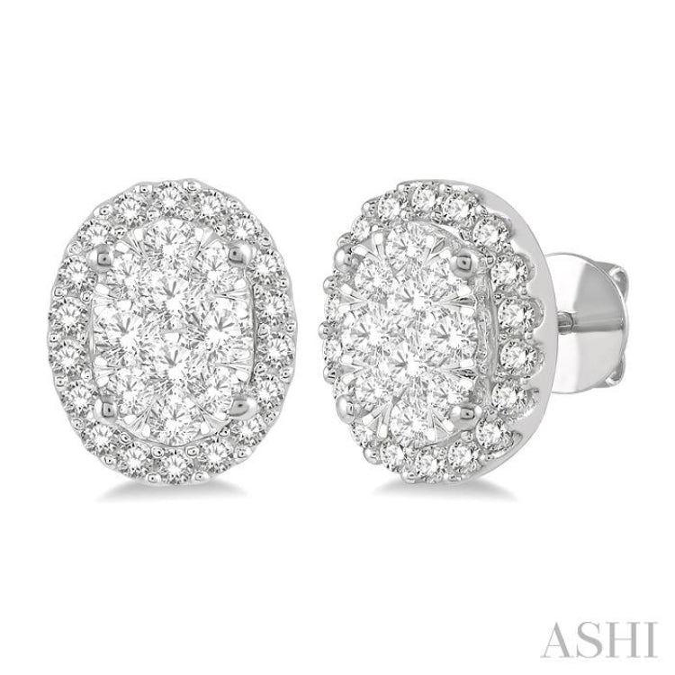 1/2 ctw Oval Shape Lovebright Round Cut Diamond Stud Earrings in 14K White Gold 1/2 ctw Oval Shape Lovebright Round Cut Diamond Stud Earrings in 14K White Gold