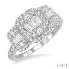 1 1/6 ctw Triple Mount Baguette & Round Cut Fusion Diamond Ring in 14K White Gold 1 1/6 ctw Triple Mount Baguette & Round Cut Fusion Diamond Ring in 14K White Gold