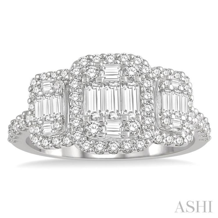 1 1/6 ctw Triple Mount Baguette & Round Cut Fusion Diamond Ring in 14K White Gold 1 1/6 ctw Triple Mount Baguette & Round Cut Fusion Diamond Ring in 14K White Gold