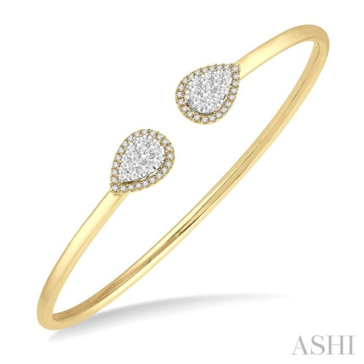 5/8 ctw Round Cut Lovebright Diamond Pear Shape Open Cuff Bangle in 14K Yellow and White Gold 5/8 ctw Round Cut Lovebright Diamond Pear Shape Open Cuff Bangle in 14K Yellow and White Gold