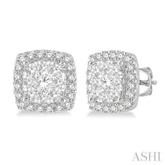 1 Ctw Cushion Shape Lovebright Round Cut Diamond Stud Earrings in 14K White Gold 1 Ctw Cushion Shape Lovebright Round Cut Diamond Stud Earrings in 14K White Gold
