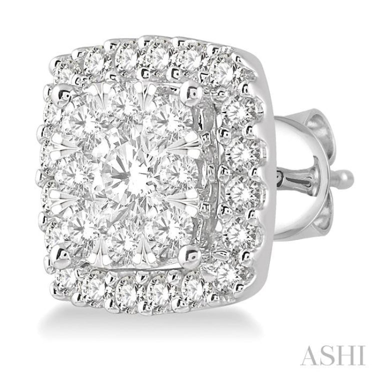 1 Ctw Cushion Shape Lovebright Round Cut Diamond Stud Earrings in 14K White Gold 1 Ctw Cushion Shape Lovebright Round Cut Diamond Stud Earrings in 14K White Gold