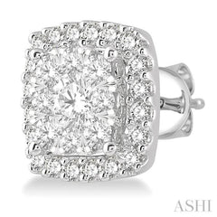 1 Ctw Cushion Shape Lovebright Round Cut Diamond Stud Earrings in 14K White Gold 1 Ctw Cushion Shape Lovebright Round Cut Diamond Stud Earrings in 14K White Gold