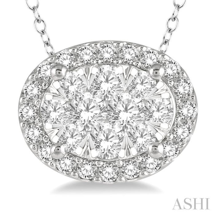 1/2 Ctw Oval Shape Lovebright Round Cut Diamond Pendant With Chain in 14K White Gold 1/2 Ctw Oval Shape Lovebright Round Cut Diamond Pendant With Chain in 14K White Gold