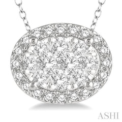 1/2 Ctw Oval Shape Lovebright Round Cut Diamond Pendant With Chain in 14K White Gold 1/2 Ctw Oval Shape Lovebright Round Cut Diamond Pendant With Chain in 14K White Gold
