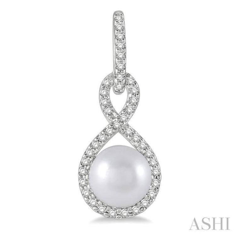 6x6 MM Round Shape Cultured Pearl and 1/4 Ctw Twisted Loop Round Cut Diamond Earring in 10K White Gold 6x6 MM Round Shape Cultured Pearl and 1/4 Ctw Twisted Loop Round Cut Diamond Earring in 10K White Gold