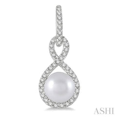 6x6 MM Round Shape Cultured Pearl and 1/4 Ctw Twisted Loop Round Cut Diamond Earring in 10K White Gold 6x6 MM Round Shape Cultured Pearl and 1/4 Ctw Twisted Loop Round Cut Diamond Earring in 10K White Gold