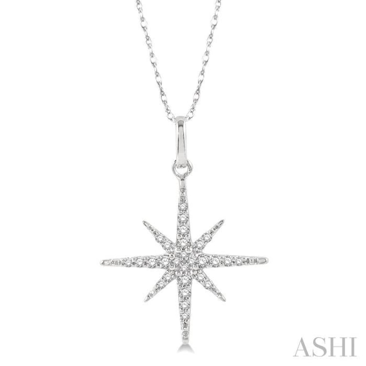 1/6 Ctw Round Cut Diamond Star Pendant With Chain in 10K White Gold 1/6 Ctw Round Cut Diamond Star Pendant With Chain in 10K White Gold