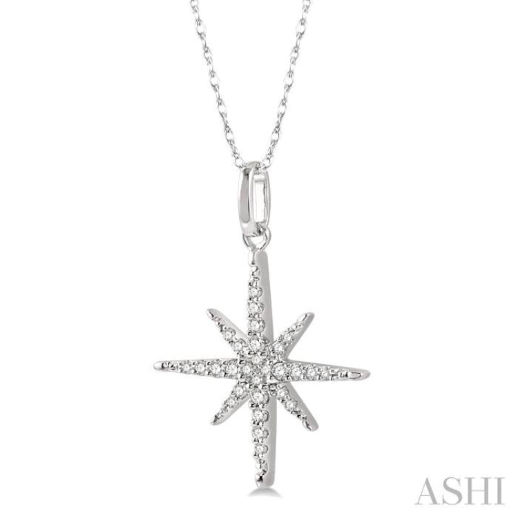 1/6 Ctw Round Cut Diamond Star Pendant With Chain in 10K White Gold 1/6 Ctw Round Cut Diamond Star Pendant With Chain in 10K White Gold