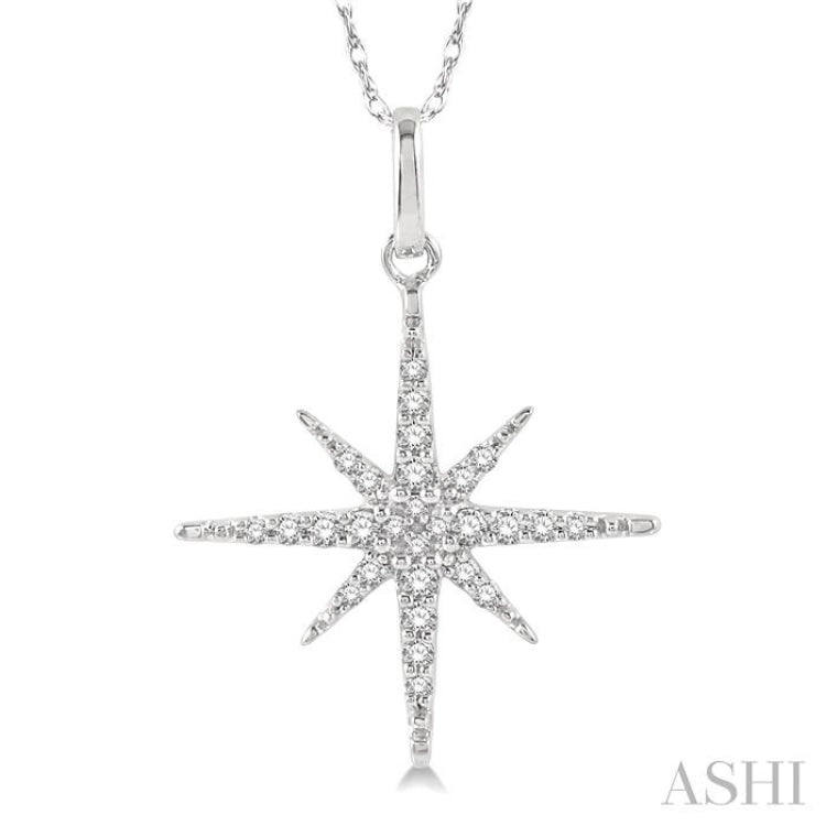 1/6 Ctw Round Cut Diamond Star Pendant With Chain in 10K White Gold 1/6 Ctw Round Cut Diamond Star Pendant With Chain in 10K White Gold