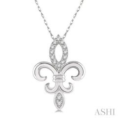 1/10 Ctw Fleur De Lis Round Cut Diamond Pendant With Chain in 10K White Gold 1/10 Ctw Fleur De Lis Round Cut Diamond Pendant With Chain in 10K White Gold
