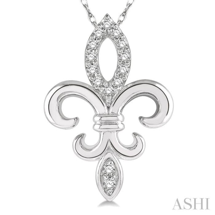 1/10 Ctw Fleur De Lis Round Cut Diamond Pendant With Chain in 10K White Gold 1/10 Ctw Fleur De Lis Round Cut Diamond Pendant With Chain in 10K White Gold