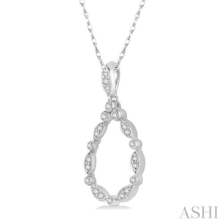 1/8 Ctw Marquise Lattice Hollow Drop Round Cut Diamond Pendant With Chain in 10K White Gold 1/8 Ctw Marquise Lattice Hollow Drop Round Cut Diamond Pendant With Chain in 10K White Gold