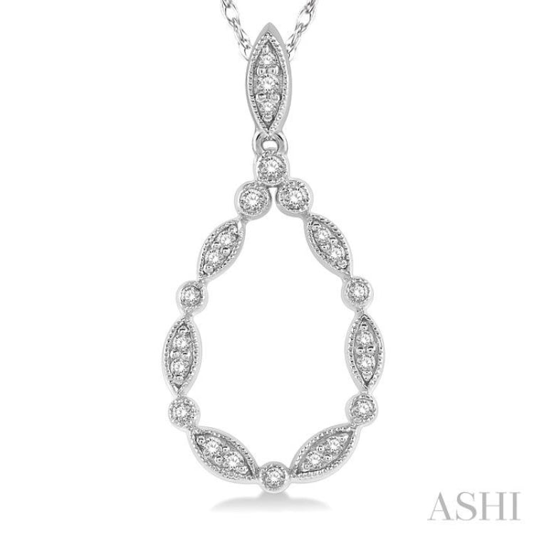 1/8 Ctw Marquise Lattice Hollow Drop Round Cut Diamond Pendant With Chain in 10K White Gold 1/8 Ctw Marquise Lattice Hollow Drop Round Cut Diamond Pendant With Chain in 10K White Gold