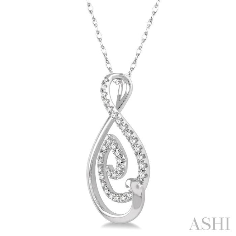 1/6 Ctw Twisted Drop Shape Round Cut Diamond Pendant With Chain in 10K White Gold 1/6 Ctw Twisted Drop Shape Round Cut Diamond Pendant With Chain in 10K White Gold