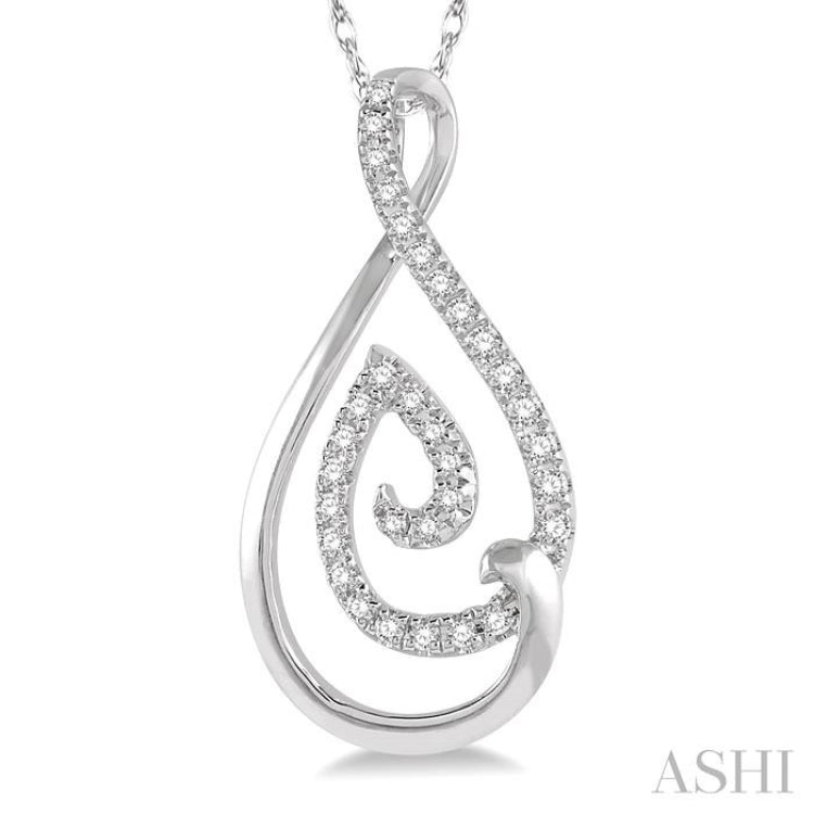 1/6 Ctw Twisted Drop Shape Round Cut Diamond Pendant With Chain in 10K White Gold 1/6 Ctw Twisted Drop Shape Round Cut Diamond Pendant With Chain in 10K White Gold