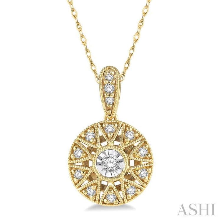 1/8 Ctw Lattice Medallion Round Cut Diamond Pendant With Chain in 10K Yellow Gold 1/8 Ctw Lattice Medallion Round Cut Diamond Pendant With Chain in 10K Yellow Gold