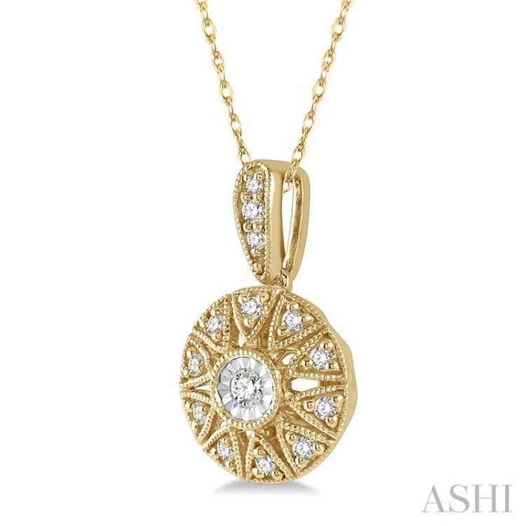 1/8 Ctw Lattice Medallion Round Cut Diamond Pendant With Chain in 10K Yellow Gold 1/8 Ctw Lattice Medallion Round Cut Diamond Pendant With Chain in 10K Yellow Gold