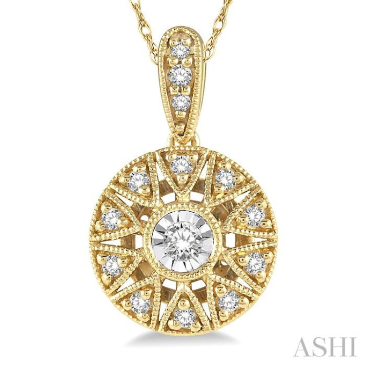 1/8 Ctw Lattice Medallion Round Cut Diamond Pendant With Chain in 10K Yellow Gold 1/8 Ctw Lattice Medallion Round Cut Diamond Pendant With Chain in 10K Yellow Gold