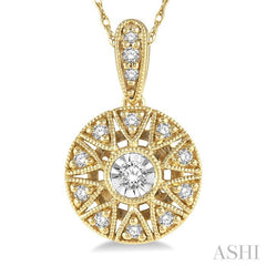 1/8 Ctw Lattice Medallion Round Cut Diamond Pendant With Chain in 10K Yellow Gold 1/8 Ctw Lattice Medallion Round Cut Diamond Pendant With Chain in 10K Yellow Gold