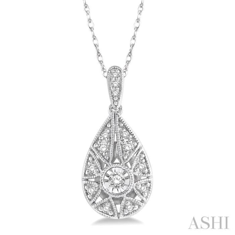 1/8 Ctw Lattice Pear Shape Round Cut Diamond Pendant With Chain in 10K White Gold 1/8 Ctw Lattice Pear Shape Round Cut Diamond Pendant With Chain in 10K White Gold