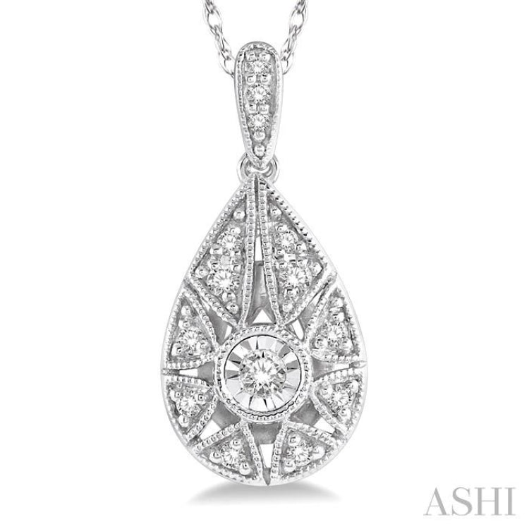1/8 Ctw Lattice Pear Shape Round Cut Diamond Pendant With Chain in 10K White Gold 1/8 Ctw Lattice Pear Shape Round Cut Diamond Pendant With Chain in 10K White Gold