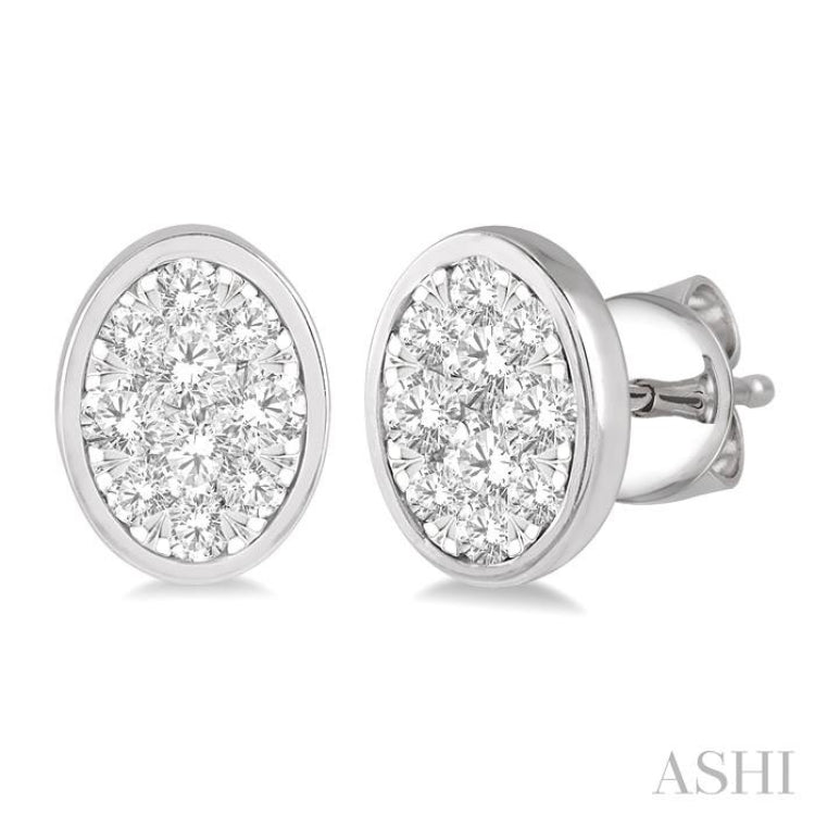 1/2 Ctw Oval Shape Lovebright Round Cut Diamond Bezel Stud Earring in 14K White Gold 1/2 Ctw Oval Shape Lovebright Round Cut Diamond Bezel Stud Earring in 14K White Gold