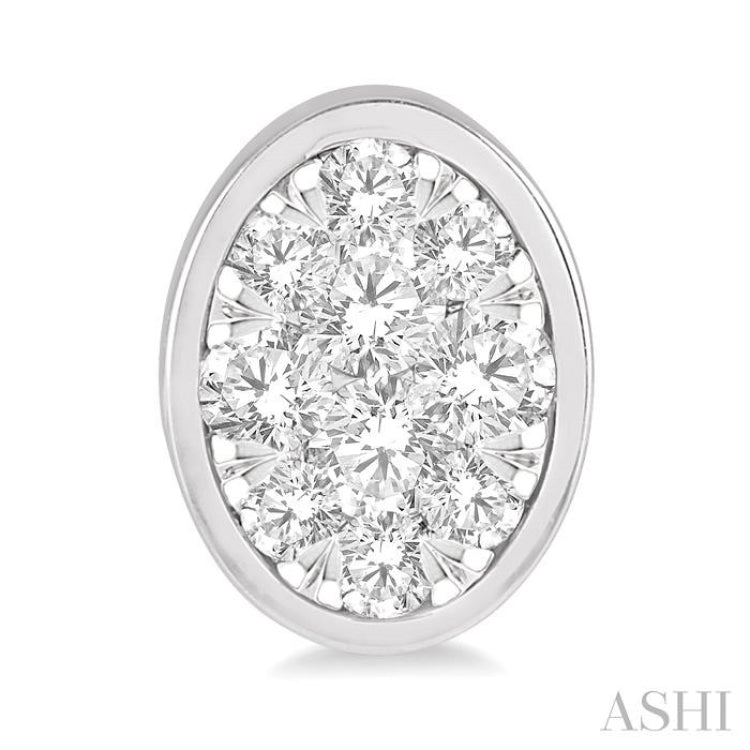 1/2 Ctw Oval Shape Lovebright Round Cut Diamond Bezel Stud Earring in 14K White Gold 1/2 Ctw Oval Shape Lovebright Round Cut Diamond Bezel Stud Earring in 14K White Gold