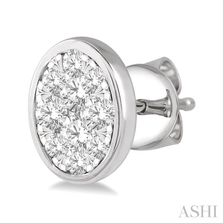 1/2 Ctw Oval Shape Lovebright Round Cut Diamond Bezel Stud Earring in 14K White Gold 1/2 Ctw Oval Shape Lovebright Round Cut Diamond Bezel Stud Earring in 14K White Gold