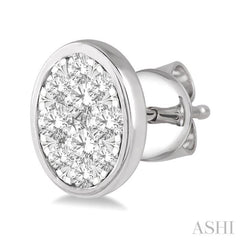 1/2 Ctw Oval Shape Lovebright Round Cut Diamond Bezel Stud Earring in 14K White Gold 1/2 Ctw Oval Shape Lovebright Round Cut Diamond Bezel Stud Earring in 14K White Gold