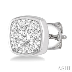 1/2 Ctw Cushion Shape Round Cut Diamond Lovebright Bezel Stud Earring in 14K White Gold 1/2 Ctw Cushion Shape Round Cut Diamond Lovebright Bezel Stud Earring in 14K White Gold