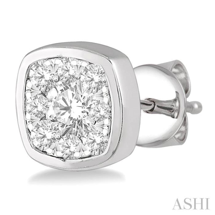 1/3 Ctw Cushion Shape Round Cut Diamond Lovebright Bezel Stud Earring in 14K White Gold 1/3 Ctw Cushion Shape Round Cut Diamond Lovebright Bezel Stud Earring in 14K White Gold