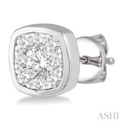 1/3 Ctw Cushion Shape Round Cut Diamond Lovebright Bezel Stud Earring in 14K White Gold 1/3 Ctw Cushion Shape Round Cut Diamond Lovebright Bezel Stud Earring in 14K White Gold