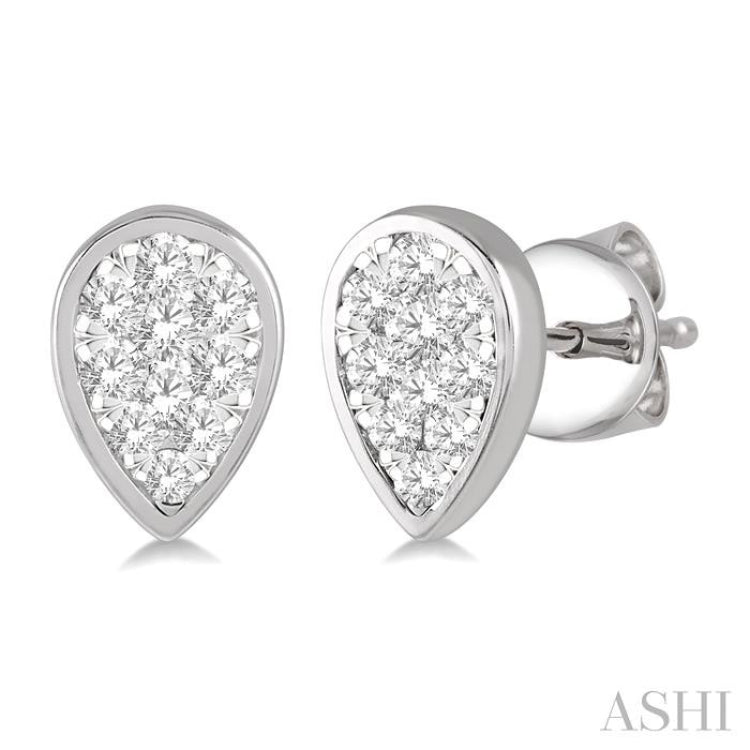 1/2 ctw Pear Shape Lovebright Round Cut Diamond Bezel Stud Earring in 14K White Gold 1/2 ctw Pear Shape Lovebright Round Cut Diamond Bezel Stud Earring in 14K White Gold