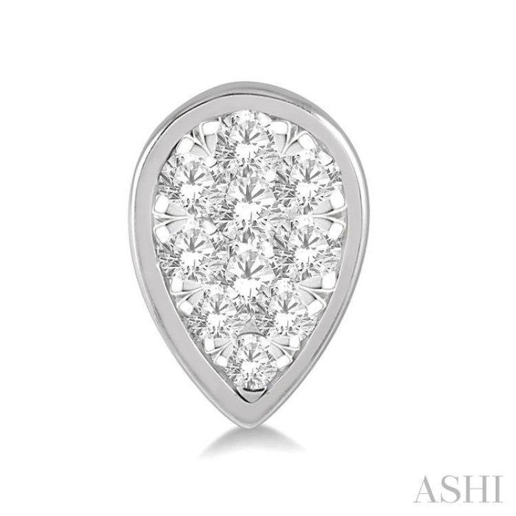 1/2 ctw Pear Shape Lovebright Round Cut Diamond Bezel Stud Earring in 14K White Gold 1/2 ctw Pear Shape Lovebright Round Cut Diamond Bezel Stud Earring in 14K White Gold