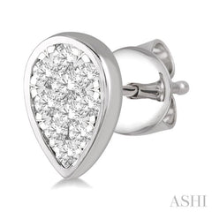 1/2 ctw Pear Shape Lovebright Round Cut Diamond Bezel Stud Earring in 14K White Gold 1/2 ctw Pear Shape Lovebright Round Cut Diamond Bezel Stud Earring in 14K White Gold