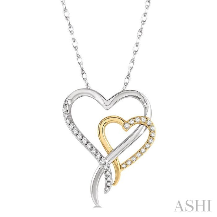 1/8 Ctw Interlocked Two Tone Hearts Round Cut Diamond Pendant With Chain in 10K White and Yellow Gold 1/8 Ctw Interlocked Two Tone Hearts Round Cut Diamond Pendant With Chain in 10K White and Yellow Gold