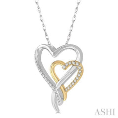 1/8 Ctw Interlocked Two Tone Hearts Round Cut Diamond Pendant With Chain in 10K White and Yellow Gold 1/8 Ctw Interlocked Two Tone Hearts Round Cut Diamond Pendant With Chain in 10K White and Yellow Gold