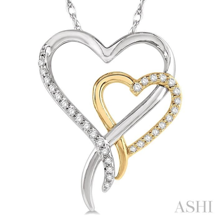 1/8 Ctw Interlocked Two Tone Hearts Round Cut Diamond Pendant With Chain in 10K White and Yellow Gold 1/8 Ctw Interlocked Two Tone Hearts Round Cut Diamond Pendant With Chain in 10K White and Yellow Gold