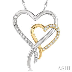 1/8 Ctw Interlocked Two Tone Hearts Round Cut Diamond Pendant With Chain in 10K White and Yellow Gold 1/8 Ctw Interlocked Two Tone Hearts Round Cut Diamond Pendant With Chain in 10K White and Yellow Gold