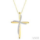 1/10 Ctw Round Cut Diamond Draped Cross Charm Pendant With Chain in 10K Yellow Gold