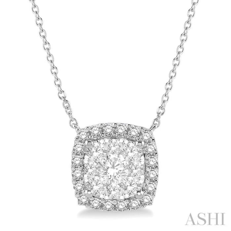 1 Ctw Cushion Shape Lovebright Diamond Pendant With Chain in 14K White Gold 1 Ctw Cushion Shape Lovebright Diamond Pendant With Chain in 14K White Gold