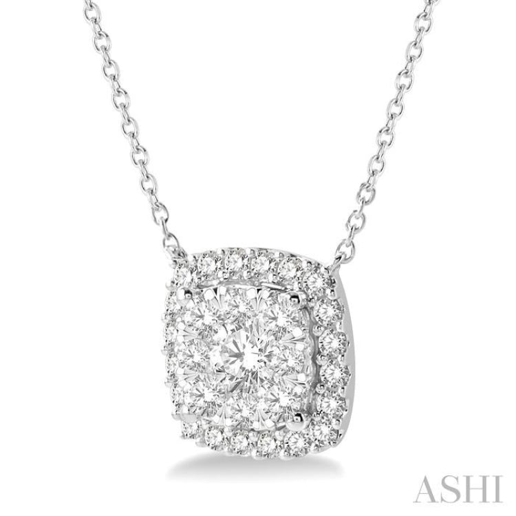 1 Ctw Cushion Shape Lovebright Diamond Pendant With Chain in 14K White Gold 1 Ctw Cushion Shape Lovebright Diamond Pendant With Chain in 14K White Gold
