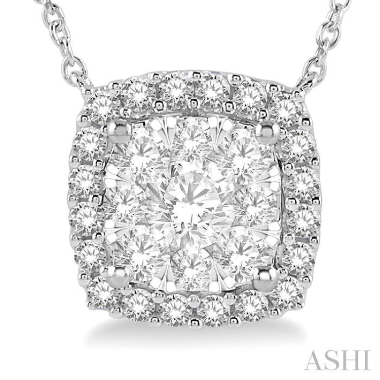 1 Ctw Cushion Shape Lovebright Diamond Pendant With Chain in 14K White Gold 1 Ctw Cushion Shape Lovebright Diamond Pendant With Chain in 14K White Gold