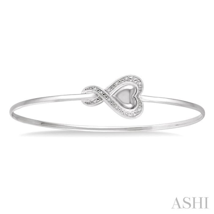 1/20 Ctw Twisted Heart Charm Round Cut Diamond Flexi Bangle in Sterling Silver 1/20 Ctw Twisted Heart Charm Round Cut Diamond Flexi Bangle in Sterling Silver